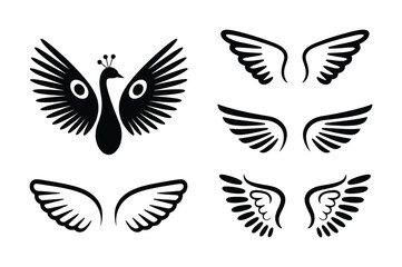 Collection of Stylized Peacock and Wing Silhouettes