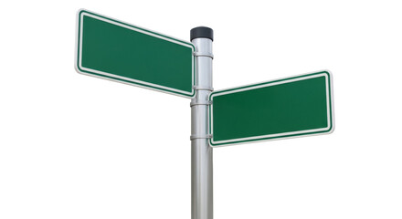 Green street sign isolated PNG on transparent background, blank road direction signage for city navigation and wayfinding © Jn