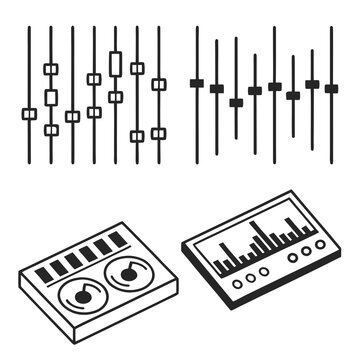 A variety of musical instruments and audio equipment for creating and editing music. Vector