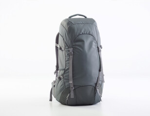 Fototapeta premium Ergonomic Mountain Hiking Backpack Rear View on White Background