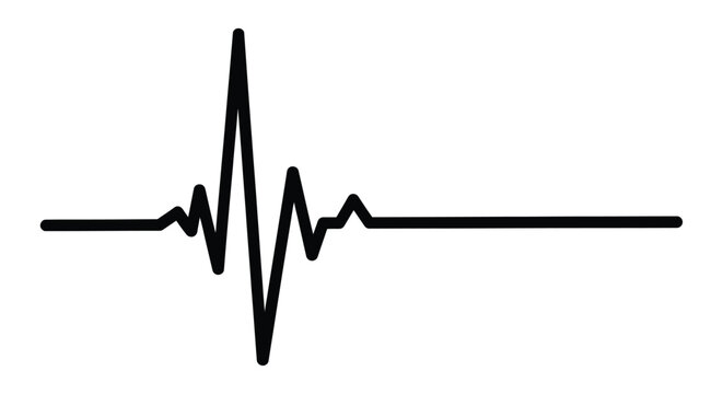 Minimalist black line representation of a heartbeat or pulse wave on a white background