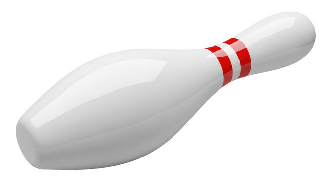 Bowling pin PNG isolated on transparent background, classic skittle with red stripes for sports and recreation use, cutout