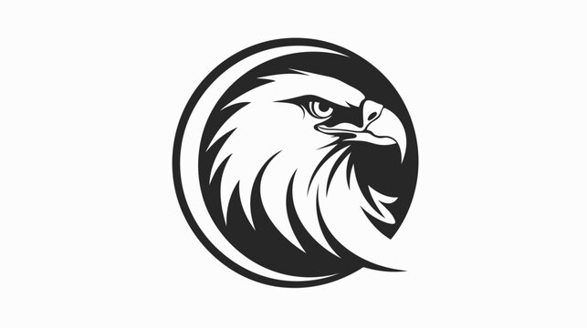 Bold black and white illustration of an eagles head in a circular frame