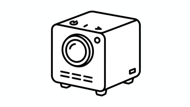 Minimalist line art icon of a small portable cube projector or mini camera device