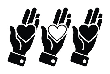 Three Black Hands Holding Hearts, One Heart is White
