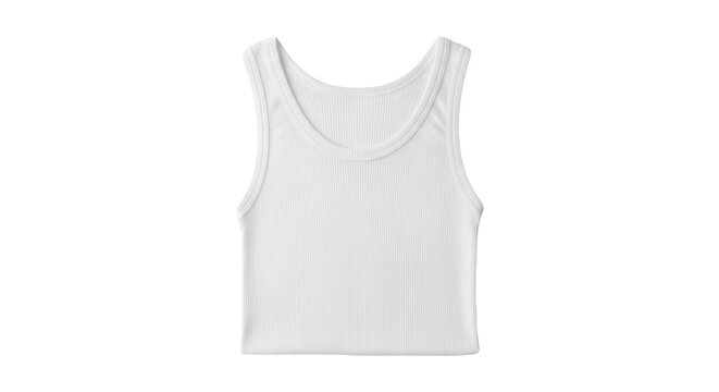 White ribbed tank top isolated PNG on transparent background, casual sleeveless undershirt for women s fashion and summer apparel