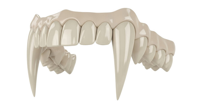 Vampire teeth isolated PNG on transparent background, scary Halloween fangs for costume design and horror themed compositions