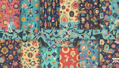 Collection of 16 Retro 50s Atomic Seamless Vector Patterns Vintage Set