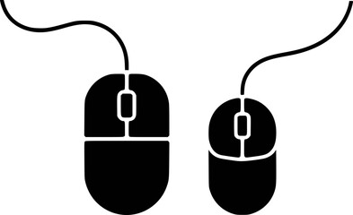 Two wired computer mice, one larger than the other, shown in silhouette