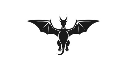 Fototapeta premium Black silhouette of a dragon with outstretched wings against a white background