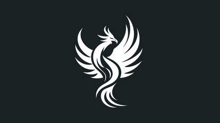 Fototapeta premium Elegant phoenix symbol in flight against black background minimalist design