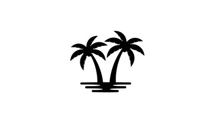 Obraz premium Silhouette of palm trees with reflection against a white background