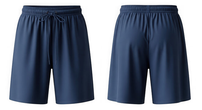 Two navy blue culottes with elastic waistband and pleated design isolated on transparent background