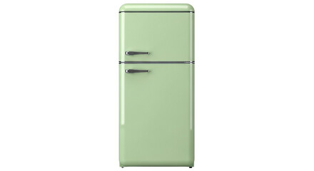 Retro style refrigerator in light green isolated PNG, vintage fridge appliance for kitchen design...