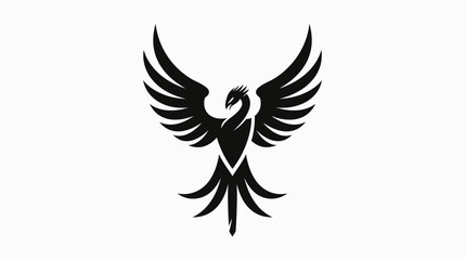 Obraz premium Elegant black phoenix silhouette on white background for design elements
