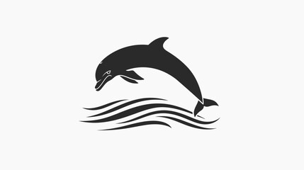 Obraz premium Jumping dolphin silhouette over waves against white background design