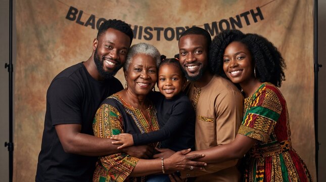 A beautiful multi-generational African American family portrait celebrating Black History Month with love and unity.