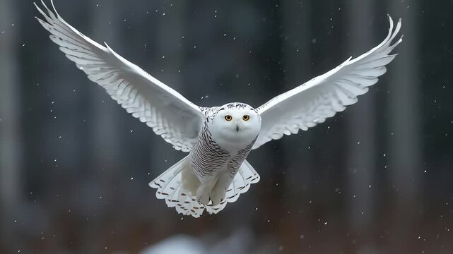 Snowy Owl in Flight Winter Wildlife Bird of Prey Hunting in Snow