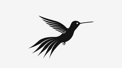 Fototapeta premium Elegant silhouette of a hummingbird in flight against a clean white backdrop