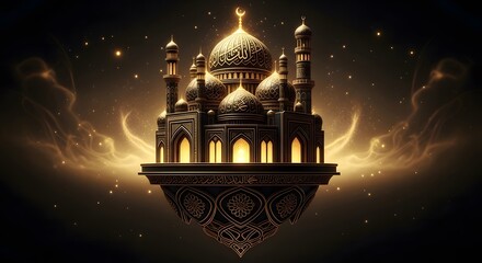 golden mosque in the night