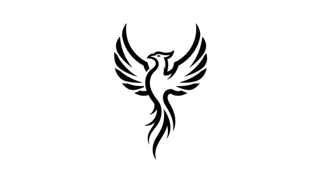 Elegant phoenix icon black silhouette on white background for design