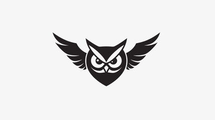 Obraz premium Black owl silhouette with wings spread against white background