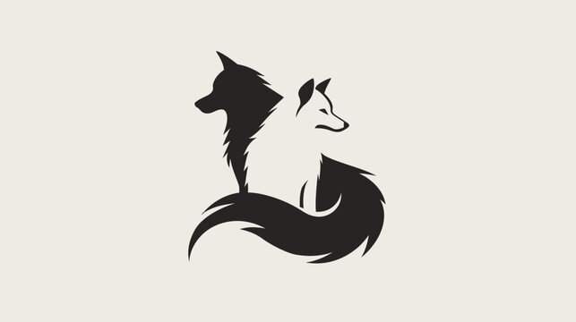 Stylized illustration of two wolves silhouette in contrasting colors