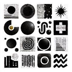 Obraz premium Abstract geometric shapes in black and white, digital art composition