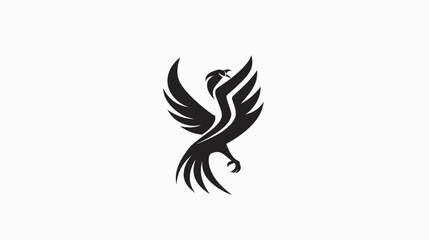 Obraz premium Stylized black bird emblem soaring upward on a white background design