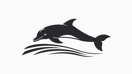 Obraz premium Jumping dolphin silhouette with waves illustration on white background