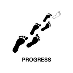 Progress Concept Illustration - Human Footstep Silhouettes Fading into Outline for Growth, Career Path, and Personal Development Symbol