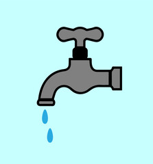 plumber's tap, with a drop of water, icon, isolate,