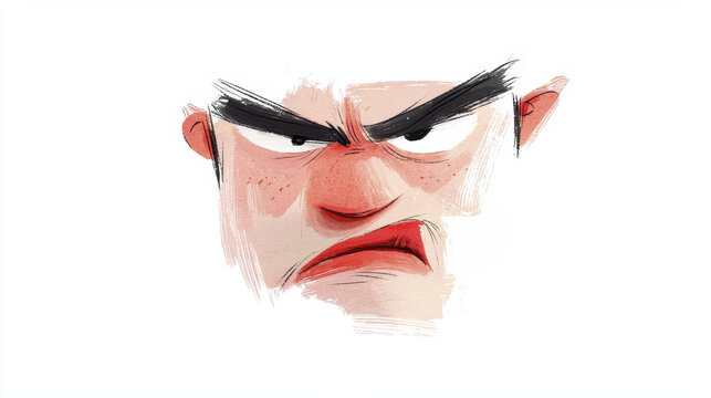 Angry cartoon face with furrowed brows and frown, expressing frustration and annoyance