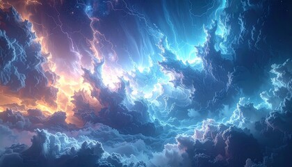 Fototapeta premium Dramatic sky with intense blues, oranges and storm clouds