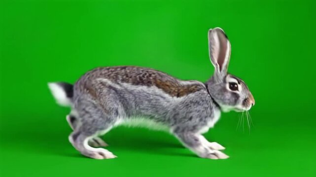 Rabbit running on green screen background