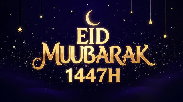 Eid Mubarak 1447H Celebration with Crescent Moon and Stars