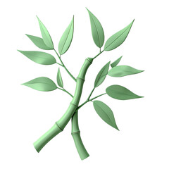 Isolated Bamboo Stalk with Leaves on Transparent Background Light