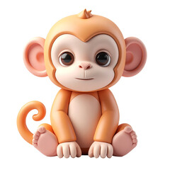 Cartoon Monkey Illustration in Peach and Beige on Transparent