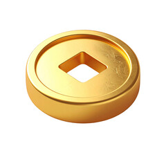 Golden Coin with Square Hole on Transparent Background