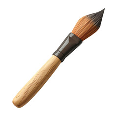 Watercolor Brush with Tan Handle and Dark Bristles on Transparent