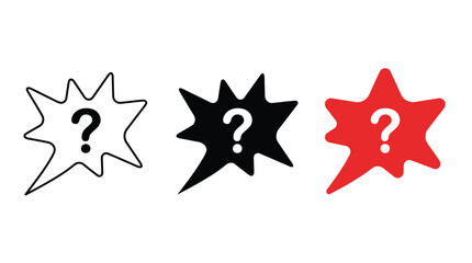 Three Question Mark Speech Bubbles: Outline, Black, and Red