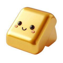 Golden Square Object with Cute Facial Expression on Transparent