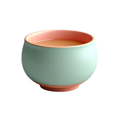 Rounded Ceramic Bowl with Brown Liquid on Transparent Background