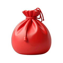 Bright Red Cloth Bag on Transparent Background with Drawstring