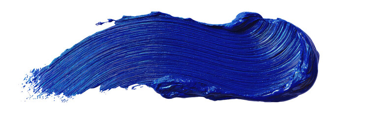 Smeared thick stroke of ultramarine blue paint on a black background