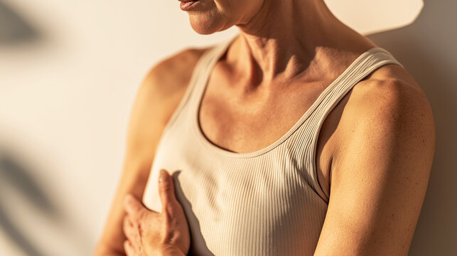 Person performing EFT tapping on chest meridian point, practicing energy healing and emotional well being