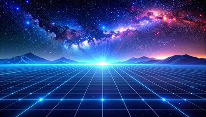 Obraz premium Glowing blue Earth planet in a dark galaxy space with a bright sun burst and radiant energy stars