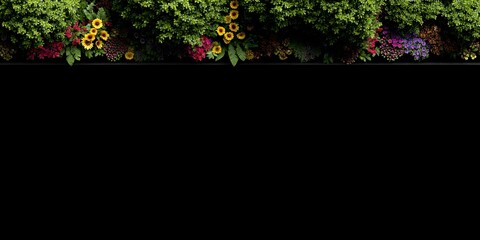 A vibrant floral arrangement featuring sunflowers and a variety of colorful flowers and lush greenery against a dark background