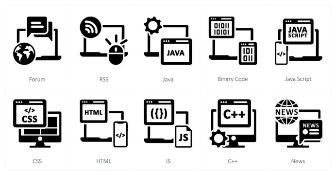 A set of 10 mix icons as forum, rss, java