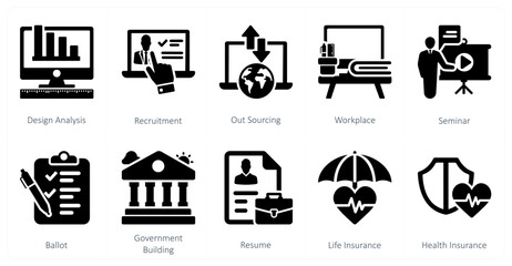 A set of 10 mix icons as design analysis, recruitment, out sourcing